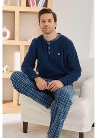 Resim Pijamoni Erkek Düğme Yaka Kışlık Polar Pijama Takımı 6100/5,5 - 1 Adet Lacivert 