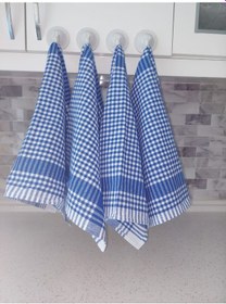 Resim Pamuklu Mavi Renkli Pöti Kareli 4'lü Kurulama Bezi,peçete 