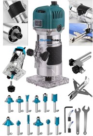 Resim SUPERTURBO 4000 Watt 6 Kademe Devir Ayarlı Formika Traşlama Freze Makinesi Ahşap Kanal Açma Mak+ 12 Adet Uç 