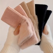 Resim 1 Çift (2 adet) Kışlık Parmaksız Eldiven, Unisex Sıcak Kalın Peluş Astarlı ve Kumaşlı Makinede Yıkanabilir 
