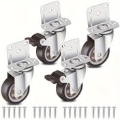 Resim 4 adet 3.17 cm L şeklinde döner tekerlekli kilitli tekerlekler, sessiz ve pürüzsüz, dar montaj, çelik konstrüksiyon, ağır hizmet tipi döner tekerlekler (2 frenli, 2 döner) 