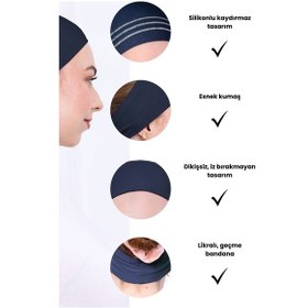 Resim Loggia Kaymayan Silikonlu Bandana Bone Lacivert - Kadın Tesettür Dikişsiz Kaymaz Geçme - Sportif Saç Bandı Lacivert 