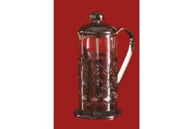Resim 350 ml Siyah Çiçekli Borosilikat Cam French Press, Zarif ve Dayanıklı Kahve Demleme Aracı 