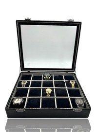 Resim Diji 20'li Saat Kutusu Saat Çantası Timsah Siyah İçi Gri Siyah Ya 