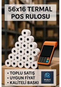 Resim 56x16 Termal Pos Kağıdı - Pos Rulosu - Yazarkasa Pos Kağıdı 25 Paket 250 Adet 