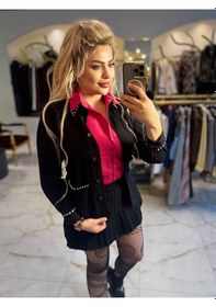 Resim Kadın Siyah Taşlı Denim Gömlek/ceket Siyah 