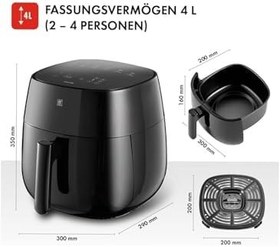 Resim Zwilling Air Fryer/Sıcak Hava Fritözü, 4 L, 6 Program, 1.400 Watt, Yağsız Kızartma ve Pişirme, Tarif Kitabı Dahil, Siyah 