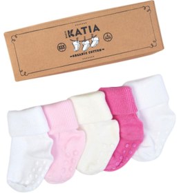 Resim Katia & Bony 5'li Paket Yenidoğan Organik Bebek Çorap Pembe/beyaz 