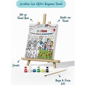 Resim 23 Nisan Atatürk Temalı Çocuk Boyama Tuvali Şövaleli Boya Seti 20x20 