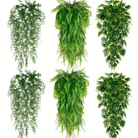 Resim SHARKBEE 6 Adet Dış Mekan Simülasyon Yeşil Bitki Yapay Asma Pers Fermuarı, Sarmısak ve Buxus, Bahçeler, Düğünler, Festivaller, Koridorlar, Duvar ve Ön Kapı Süslemeleri için Uygun, İç ve Dış Mekan Asılı Bitki Dekorasyonu 