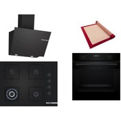 Resim Bosch Siyah 3 lü Ankastre Set (HUA717BA0T-POH7C6P30O-DWK66PJ60T) Buhar Destekli - Pişirme Matı ile 