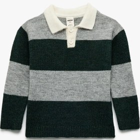 Resim Erkek Bebek Uzun Kollu Renk Bloklu Düğmeli Polo Yaka Triko Kazak 