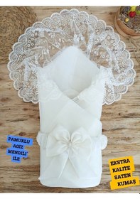 Resim Kumru Kristal Kı Bebek Kundağı Unisex Bebek Dış Kundak Battaniyesi Hastane Çıkışı Kundak Battaniye Ekru 