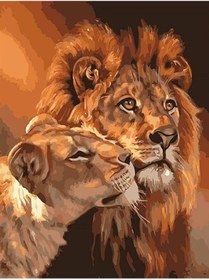 Resim wombhobby Aslan Çifti Sayılarla Boyama Seti 80x100 Cm Çerçevesiz RULO ( Kasnaksız ) 