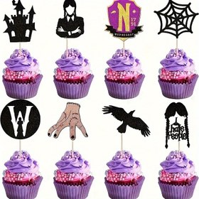 Resim Çarşamba Halloween El Kale Örümcek Ağı Pasta İçine Yerleştirme Kartı Halloween Temalı Parti Süsleme İçine Yerleştirme Kartı 