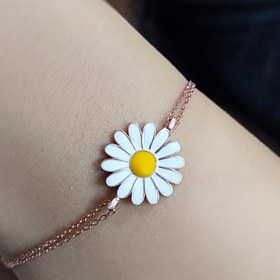 Resim Papatya Tasarım Mineli Rose Kaplama 925 Ayar Gümüş Kadın Bileklik 