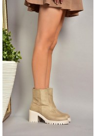 Resim Fox Shoes T726911102 Bej Süet Kalın Topuklu Kadın Bot Bej 