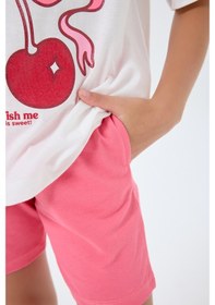 Resim Rolypoly 3799 %100 Pamuk Kız Çocuk Kısa Kol Cepli Şort Pijama Takımı Beyaz 
