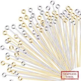 Resim 50 adet 20/25/30/40/50 mm Paslanmaz Çelik Göz Başlı İğneler Altın Rengi Boncuklar İğne Bağlantı Elemanları Takı Yapımı DIY Aksesuar Malzemeleri 