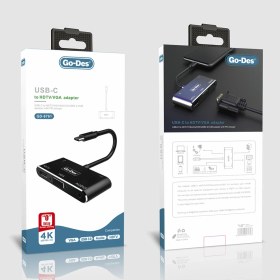 Resim Go-Des Go Des GD-8761 Type-C To HDMI 4K & VGA & Aux Dönüştürücü Adaptör USB 3.0 