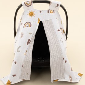 Resim Puset Örtüsü - Çift Taraflı - Açık Gri Örgü - Galaksi ve Harfler 