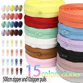 Resim 15 Renkli, 5 Metre/196 İnç ve 10 Eşleşen Renkli Fermuar Çekicileri ile 1 Ürün #3 Naylon Sarma Fermuarı, 10 Fermuar Başlığı ile birlikte gelir, DIY Kesim, Dikiş El Sanatları, Çeşitli Renkler, Kapalı Dekorasyon Dikiş için uygun. 