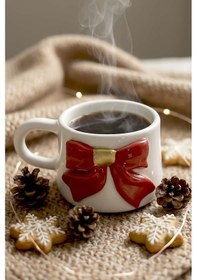 Resim Rivaistanbul Kurdele Amore 24 K Altın Süslemeli El Yapımı Yılbaşı Hediyesi Seramik Double Kahve Fincanı, Mug, Kupa Kırmızı 