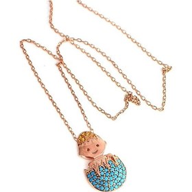 Resim Turkuaz Taşlı 925 Ayar Gümüş Rose Anne Kolyesi 