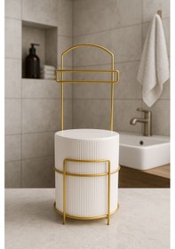 Resim Gold Detaylı Tuvalet Kağıtlığı Ve Çöp Kovası Seti Altın Ve Beyaz 