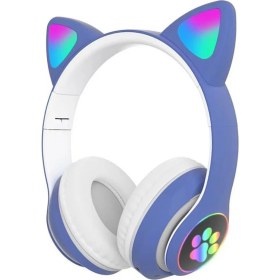Resim Sonia Kedi Kulağı Detaylı Bluetooth Kablosuz Rengarenk Işıklı Rgb Mavi Oyuncu Kulaklık 