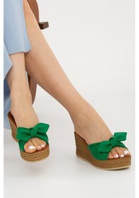 Resim Yeşil Fiyonk Dolgu Topuk Kadın Terliği Topuklu Terlik Yeşil 