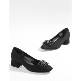 Resim Paris Siyah Kadın Aksesuarlı Kısa Topuklu Ayakkabı A2-siyah Siyah 