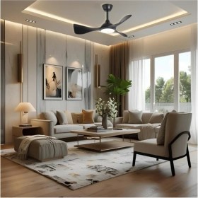 Resim Huzur Elektrik Kumandalı 3 Kanatlı Ledli Tavan Vantilatörü Siyah Renk 
