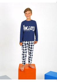 Resim Vitmo Erkek Çocuk Uzun Kollu Pamuklu Pijama Takımı Star Skate İndigo 