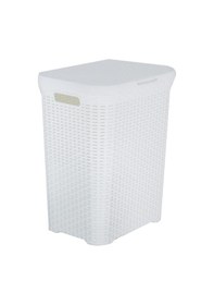 Resim Hasır Desenli Plastik Beyaz Çamaşır Sepeti & Beyaz Çamaşır Selesi Beyaz 