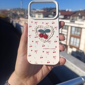 Resim Cherry Loves Nakışlı Kawaii Kiraz Desenli Telefon Kılıfı - iPhone ile Uyumlu, Darbe Emici, Şık ve Dokulu Arka Kapak (kiraz, iphone 17 pro max) 