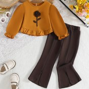 Resim 2025 Sonbahar Yeni Kız Modası Çiçek Yama Uzun Kollu Üst ve Geniş Pantolon Takımı, Kızlar İçin İki Parça Kıyafet, Okul Başlangıcı Stili, Cadılar Bayramı Kutlaması, Günlük Giyim, Her Gün ve Boş Zaman, Polyester, Esnek Olmayan Kumaş, Normal Beden, Yuvarlak Yaka, Uzun Kollu, Kısa Uzunluk, Volan Etek, Aplikasyon Detay, Açık Hava İçin Mükemmel 