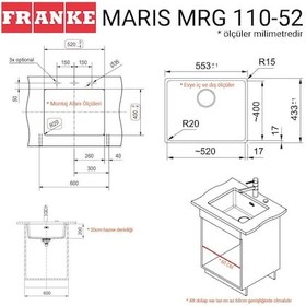 Resim Franke Mrg 110-52 Granit Eviye. Oyster. Tezgahaltı. Tek Hazne. 52 x 40 CM 