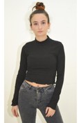 Resim DAFFashion Kadın Siyah Balıkçı Crop Bluz 