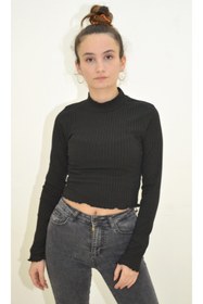 Resim DAFFashion Kadın Siyah Balıkçı Crop Bluz 