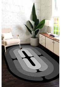 Resim Decomia Home Dijital Baskılı Kaymaz, Yıkanabilir Gri Geçişli Salon Mutfak Halısı Oval Halı Yolluk DC-4054 Gri 