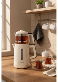 Resim Bernardo Venedik Cam Demlikli Çay Makinesi Krem 