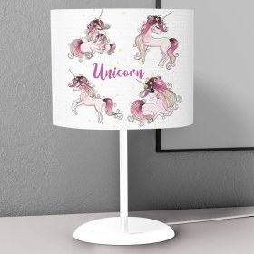 Resim instababyrooms Pembe Unicorn Mavi Göz Desenli Çocuk Odası Dijital Baskılı Çocuk Odası Masaüstü Abajur Avize 