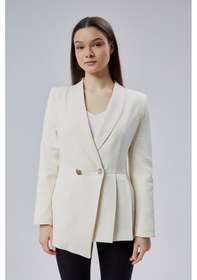 Resim Ekru Regular Fit Pile Detaylı Blazer Ceket Ekru 