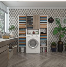 Resim Kenzlife Çamaşır Makinesi Dolabı Sinemmaksduble Crd 180 126 30 Banyo Kapaklı Arkalıklı Raflı Çok Renkli 