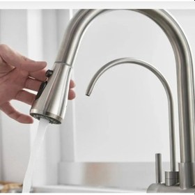 Resim İsaoğlu Yapı Mat Krom Mutfak Bataryası Arıtıcılı Spiralli Armatür Tazzik Ve Spreyleme Mod Batarya Krom 