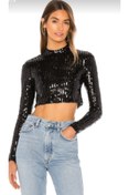 Resim Nsb Tasarım Siyah Payetli Croptop 