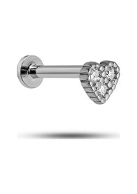 Resim 925 Ayar Gümüş Rodyumlu Minimal Üç Zirkon Taşlı Kalp Tragus Piercing Küpe Gümüş 