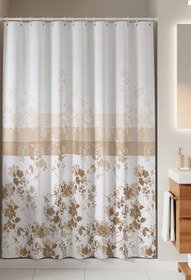 Resim Tropikhome Çiçekli Banyo Duş Perdesi-kahverengi Renk Duş Perdesi, Tek Kanat Küvet Perdesi 180x200 Cm 