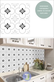 Resim Technojet Kendinden Yapışkanlı Karo PVC Mutfak Banyo Tezgah Kaplama Sticker 6Adet 20cm×20cm 
